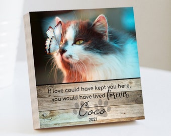 Personalized Cat Memorial Printed 4" or 6" - Wood Photo Block - Cat Memorial Frame - Cat Keepsake - Cat Sympathy Gift For Cat Loss Pet Loss