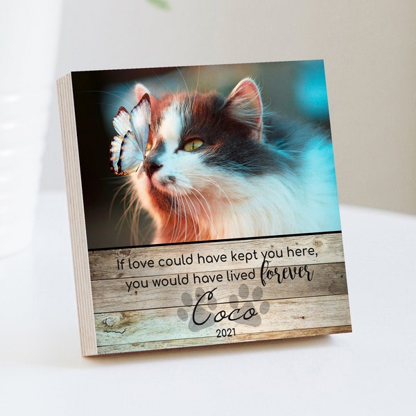 Personalized Cat Memorial Printed 4" or 6" - Wood Photo Block - Cat Memorial Frame - Cat Keepsake - Cat Sympathy Gift For Cat Loss Pet Loss