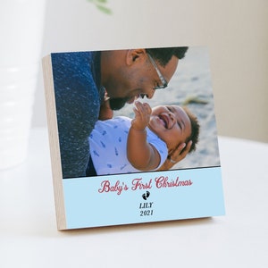 Cadre personnalisé pour le premier Noël de bébé - Bloc photo de 10 ou 15 cm (4 po. ou 6 po.) - Cadeau pour nouveau-né - Cadeaux pour bébé - Cadeaux nouveau-né - Cadeaux bébé