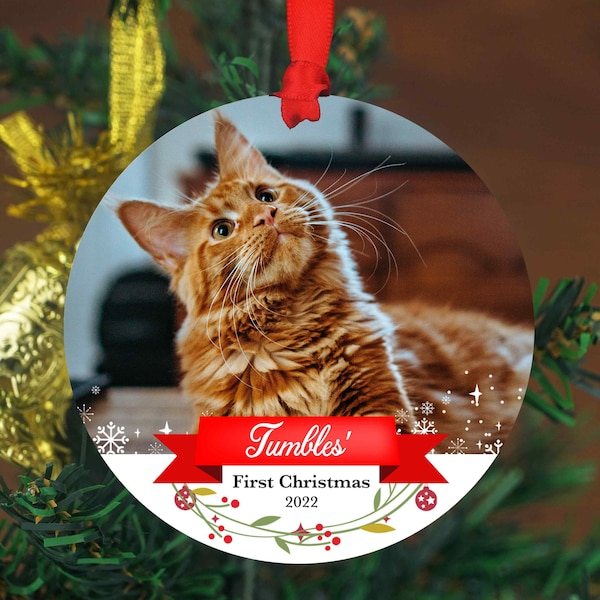 Cat's First Christmas Ornament - Photo Ornament - Christmas Ornament- Personalized Christmas Ornament - First Christmas