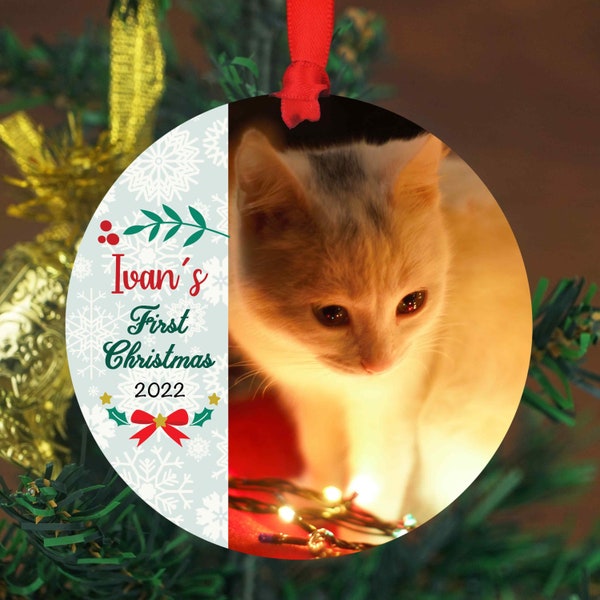 Première décoration de Noël du chat - décoration photo - décoration de Noël - décoration de Noël animal de compagnie personnalisée - décorations d'arbre personnalisées