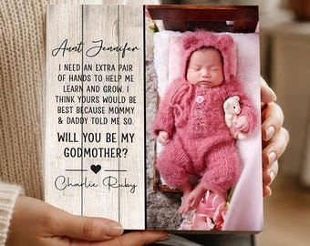 Personalized Godmother Proposal Box - Custom Photo Block 4" or 6" - Godmother Proposal Gift, With Gift Box Options