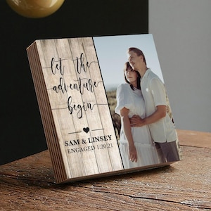 Personalized Engagement Frame Gift - Custom Photo Block 4" or 6” - Spa Gifts - Newly Engaged Gift for Couple - Engagement Gifts