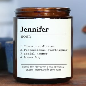 Vela personalizada con definición de nombre. Vela divertida. Regalo de cumpleaños. Regalo de Navidad personalizado para mamá. Diccionario de nombres personalizado para la mejor amiga. Vela única.