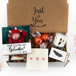 Coffret proposition personnalisée pour marraine - Bloc photo personnalisé 4" ou 6" - Cadeaux pour spa - Coffret cadeau Will You Be My Godmother - Cadre pour marraine