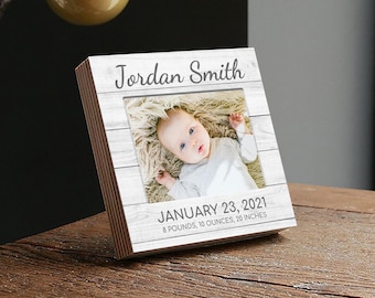 Gepersonaliseerde babylijstje - fotoblok van 4 of 6 inch - nieuw babycadeau - cadeaus voor baby - cadeaus pasgeborene - babycadeaus - gepersonaliseerd cadeau babynaam