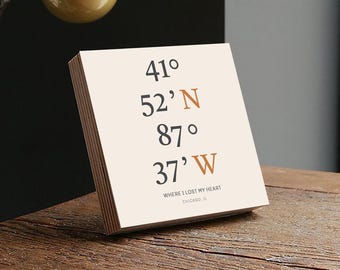 Personalized Coordinates - Wooden Photo Block -Custom Anniversary Gift
