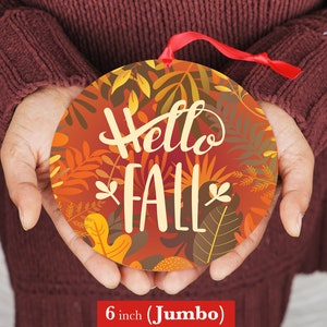 Hello Fall Home Decor - Photo Ornament - 4inch or 6inch - Fall Decorations - Fall Decor Sign - Hello Fall Sign - fall wood sign - Fall Sign