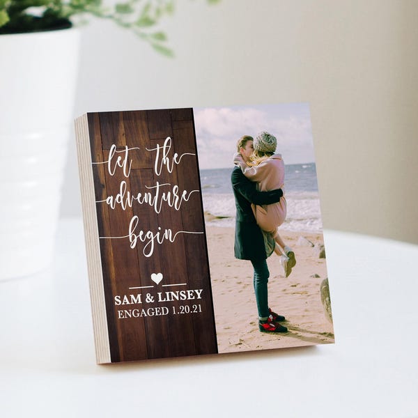 Personalized Engagement Gift - Photo Block 4" or 6" - Custom Engagement Gift For Couple, Gift For Engaged Friend, Gift for Newly Engaged