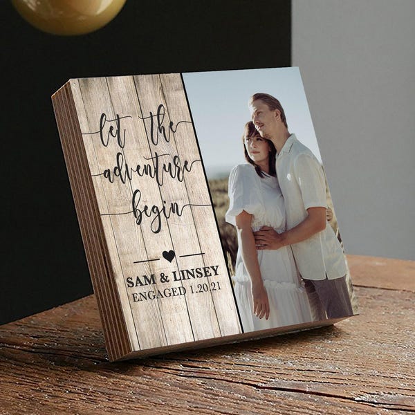Personalized Engagement Frame Gift - Custom Photo Block 4" or 6” - Spa Gifts - Newly Engaged Gift for Couple - Engagement Gifts
