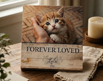 Personalized Cat Memorial Gift - Wooden Photo Block - Cat Memorial Frame - Cat Keepsake - Cat Sympathy Gift For Cat Loss Pet Loss