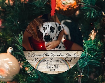 Personalized Pet Sympathy Gift - Rainbow Bridge Christmas Photo Ornament - 4" or 6 (JUMBO)" - Christmas Ornament - Dog Memorial Photo