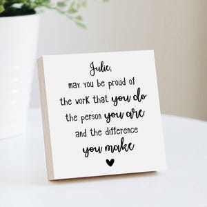Teacher Gift "Proud of the Difference You Make" Employee Thank You Desk Sign - Wooden Photo Block, Motivational Sign