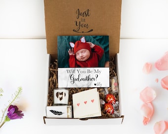 Personalized Godmother Proposal Box - Custom Photo Block 4" or 6" - Spa Gifts - Will You Be My Godmother Gift Box - Godmother Frame