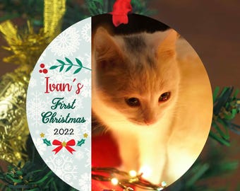 Première décoration de Noël du chat - décoration photo - décoration de Noël - décoration de Noël animal de compagnie personnalisée - décorations d'arbre personnalisées