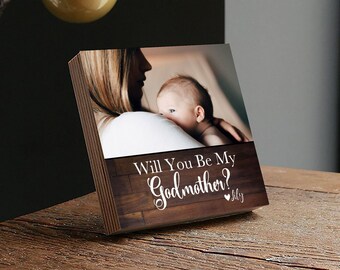 Personalized Gift for Godmother - 4" or 6" Photo Block - Godparent Keepsake - Godmother Proposal - Godparents Godfather Thank you  -