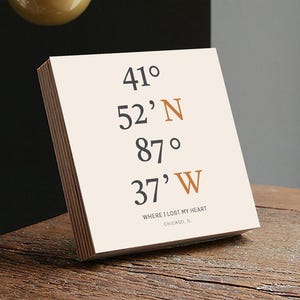 Personalisierte Koordinaten Print - Fotoblock 4 "oder 6" - Koordinaten Geschenke, individuelles Jubiläumsgeschenk mit Längen- und Breitengrad, Verlobungsgeschenk