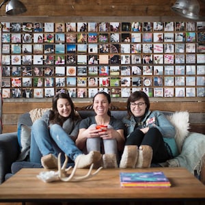 Wall Art Photo Set - Easy-to-Hang - 4&quot; x 4&quot; Wooden Photo Blocks - Installation kit included, Wooden Photo Block Grid, Home Decor