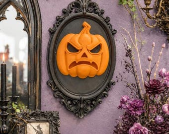 Angry Pumpkin Wall Plaque | Gothic Halloween Wall Decor | Spooky Home | Haunted House Decoration