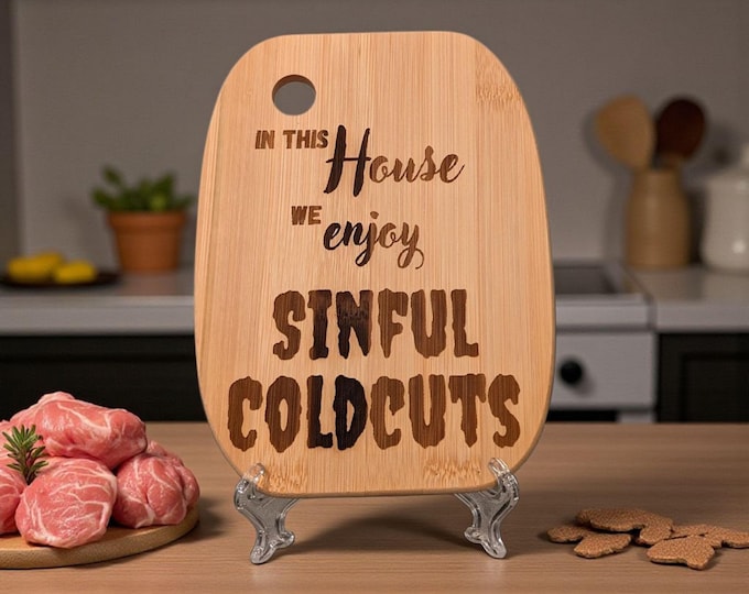 Featured listing image: Sinful Coldcuts Wooden Cutting Board – Funny Kitchen Decor, Charcuterie Board, Gift for Meat Lovers