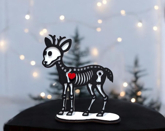 Featured listing image: Spooky Skeleton Reindeer Shelf Sitter | Gothic Holiday Decor | Creepy Christmas Decoration | Creepmas | Spookmas