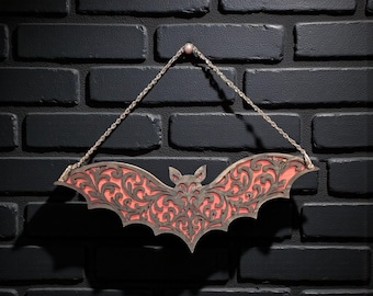 Gothic Bat Wall Decor | Laser Cut Wooden Halloween Hanging | Spooky Home Accent 6
