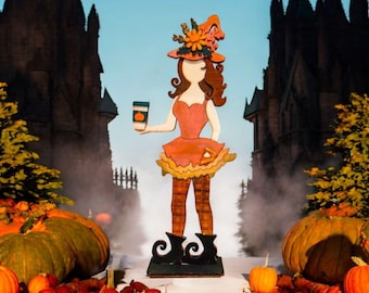 Pumpkin Spice Witch / Wooden Decor / Hand Painted / Halloween / Fall