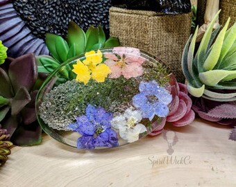 SM Floral Druzy Trinket Dish/ Rolling Tray/ Alter tray/  Crystal tray/  Desktop shelf/ Alter tools/ Jewelry
