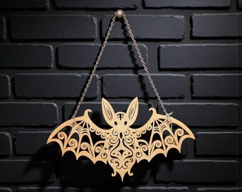 Gothic Bat Wall Decor | Laser Cut Wooden Halloween Hanging | Spooky Home Accent 11