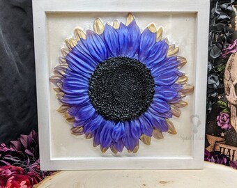 Blurple Sunflower hanging decor/ wall hanging/ witchy decor/flower