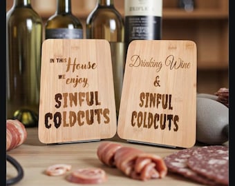 Sinful Coldcuts Wooden Cutting Board – Funny Kitchen Decor, Charcuterie Board, Gift for Meat Lovers