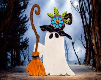 Witchy Ghost / Wooden Decor / Hand Painted / Halloween / Fall