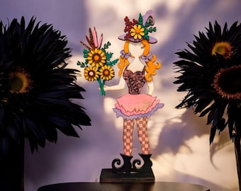 Sun Flower Witch / Wooden Decor / Hand Painted / Halloween / Fall