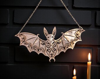 Gothic Bat Wall Decor | Laser Cut Wooden Halloween Hanging | Spooky Home Accent 12