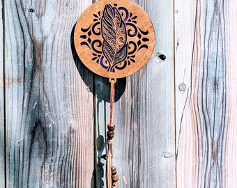 Feather Sun Catcher | Recycled CD & Wood Hanging | Handmade Boho Window Ornament | Witchy| Eco-Friendly Gift