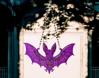Hanging Bat / Vintage/ Victorian / Lace Look / Purple