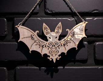 Gothic Bat Wall Decor | Laser Cut Wooden Halloween Hanging | Spooky Home Accent 4
