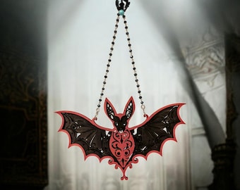 Hanging Bat / Vintage/ Victorian / Lace Look /BLKRED