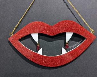 Vampy Lips/ Vamp / Vampire / Fangs/ wall hanging/ witchy decor/ Halloween