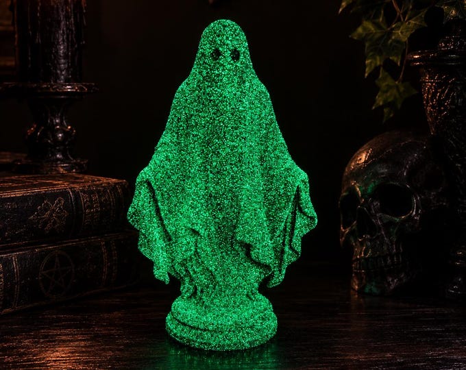 Featured listing image: Glow Ghost Figurine – Spooky Gothic Halloween Decor – Cute Ghost Statue – Shelf Decor – Haunted Home Accent