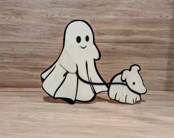 Ghost walking Ghost Dog / Wooden Decor / Hand Painted / Halloween / Fall