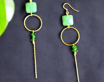 Gold Filled Earrings with Diamond Ring and Gemstones (Amethyst or Aventurine)