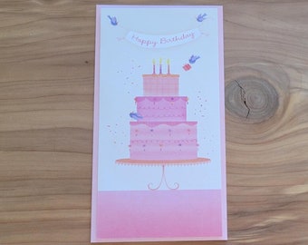 Cartes d'anniversaire | Joyeux anniversaire | Gâteau rose | Personnalisé | Manuscrit | Ajoutez à toute commande ! | Fermes Chill Hill