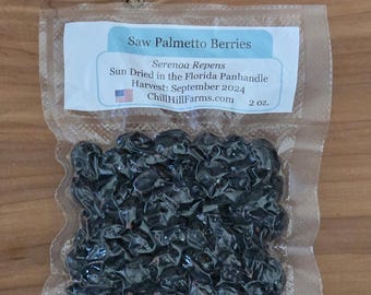 Saw Palmetto Berries | 2 oz | Serenoa Repens | Sun Dried | Whole Berry | FL USA | Natural Herbs | Tincture | Medicinal | Chill Hill Farms