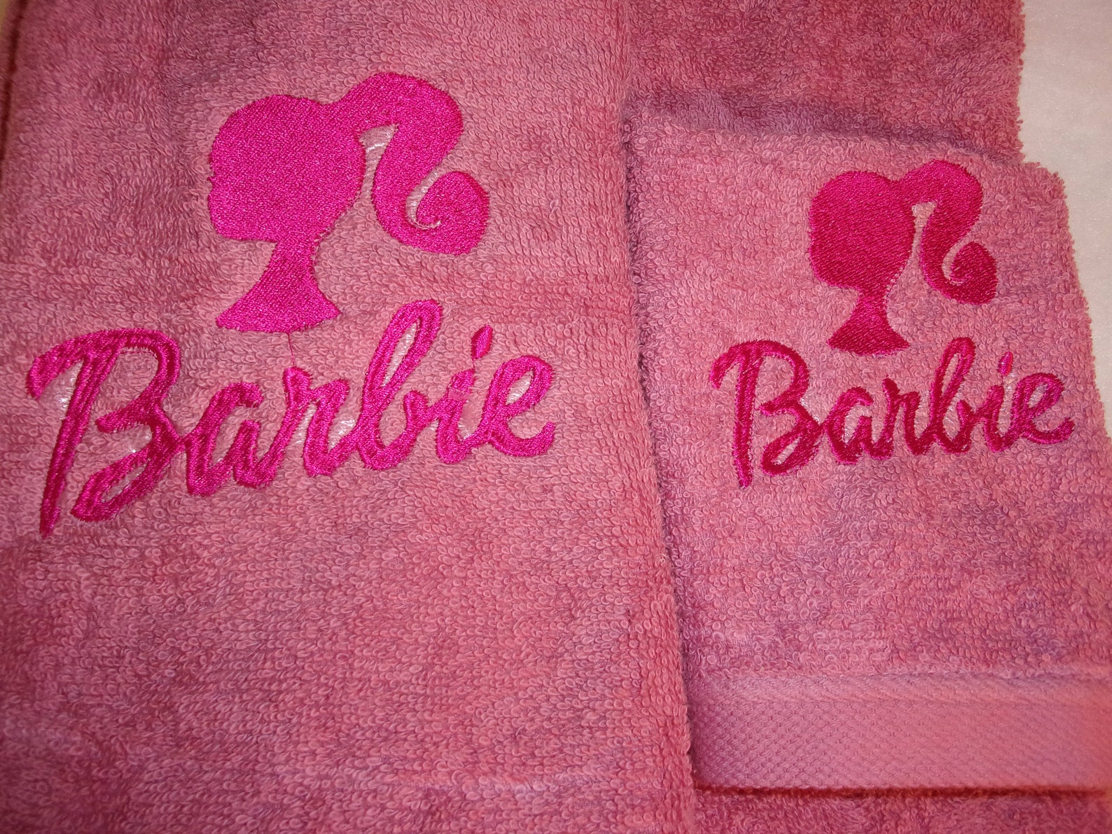 BARBIE 3 Piece Rose Pink Embroidered Bath Towel Hand Guest Etsy