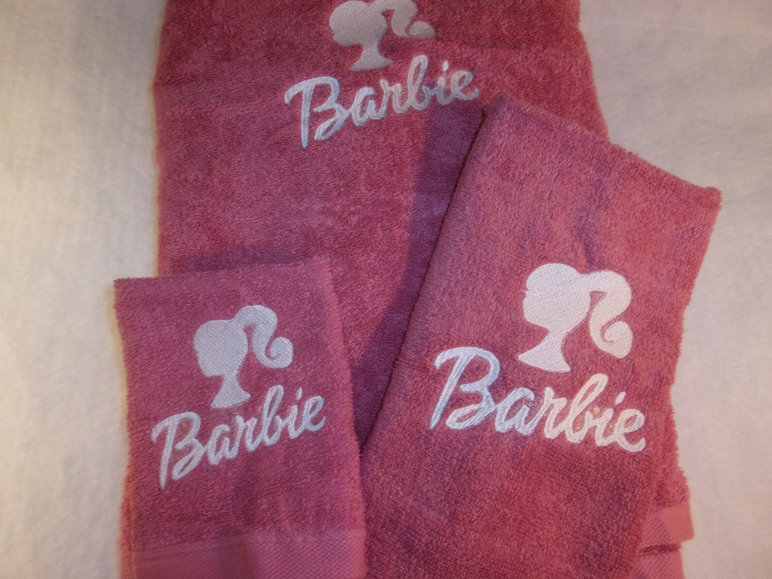 BARBIE 3 Piece Rose Pink Embroidered Bath Towel Hand Guest Etsy