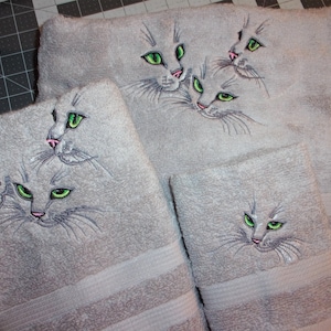 Cats Kittens Faces Embroidered Cat Kitten Face  2 Piece Hand Towel Washcloth Set or 3 Piece Bath & Hand Towel and Washcloth Set