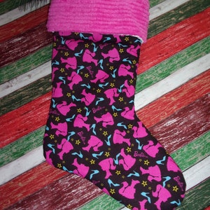 Barbie Pink and Black Christmas Stocking with Pink Chenille Cuff FREE SHIPPING