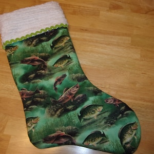 FISHING Fish Assorted Fish with Chenille Cuff Christmas Stocking  FREE USA Shipping