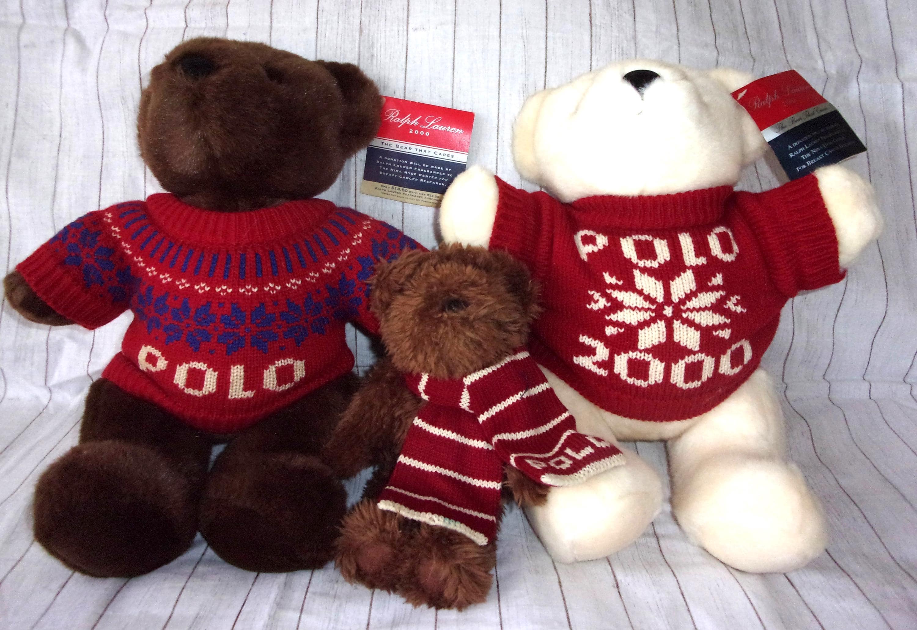 3 Ralph Lauren Vintage Collectors Polo Teddy Bears 1999 2000 2003